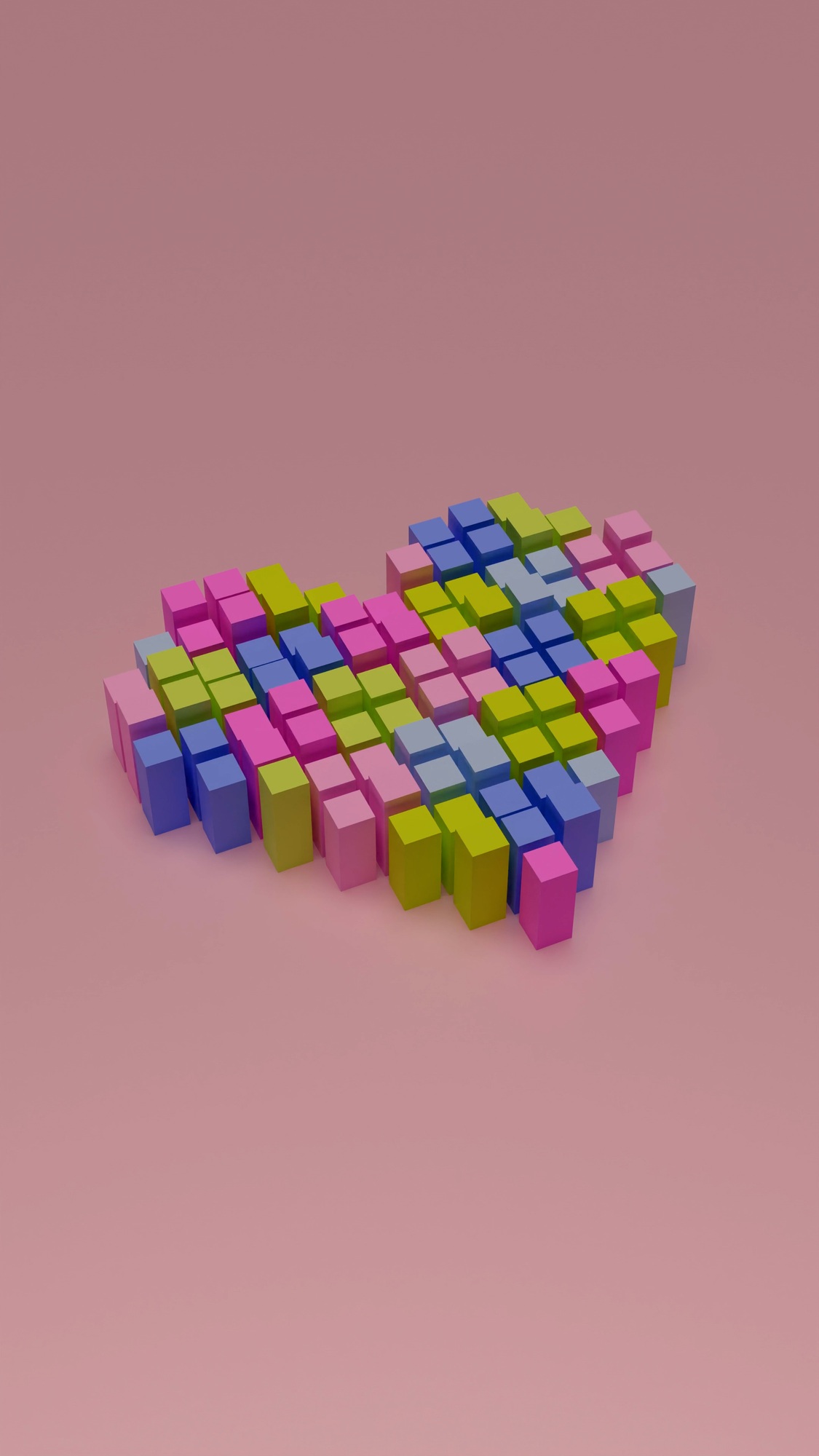 Geometric heart divided in pixel blocks over pink background