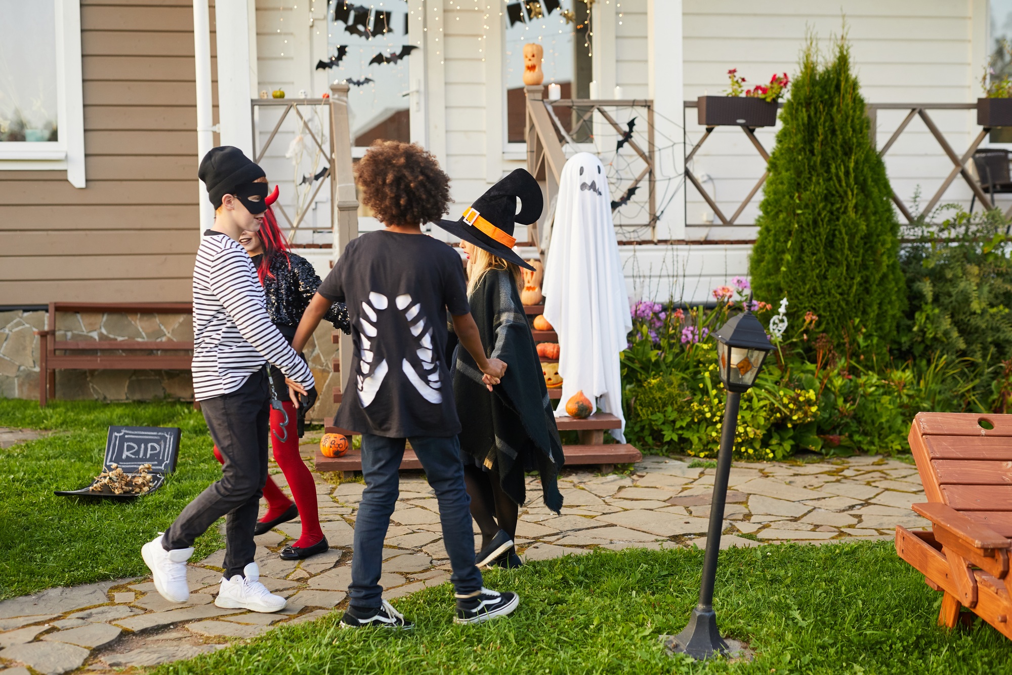 Kids Playing Halloween Games Outdoors