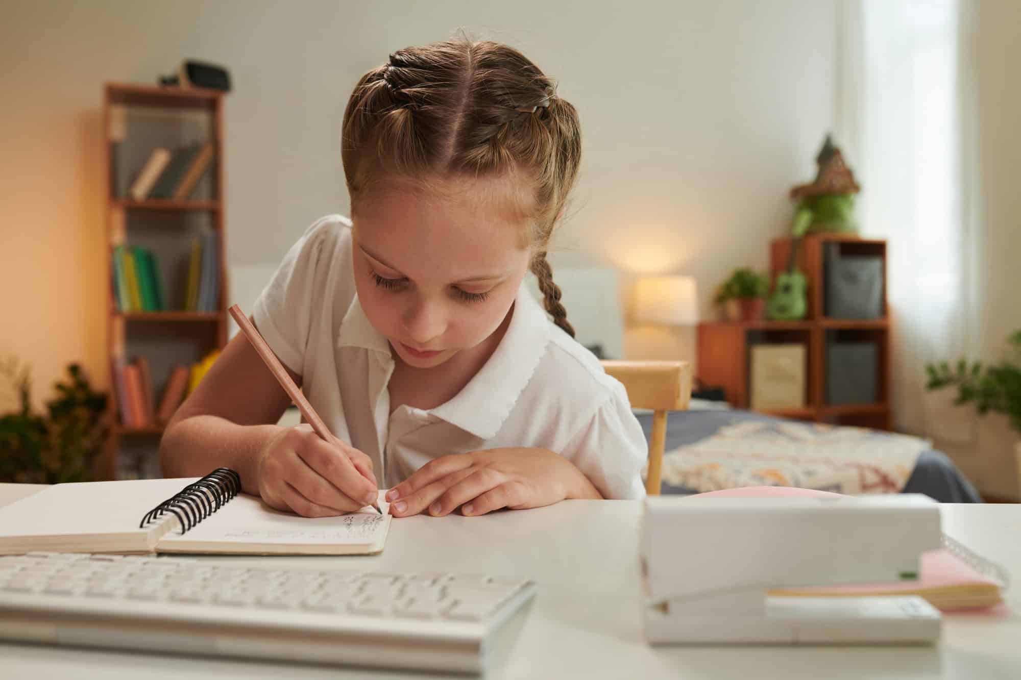 Schoolgirl Doing Math Homework