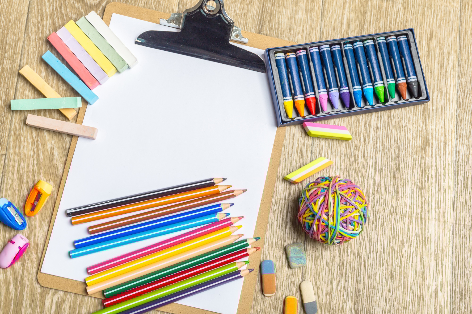 various colorful drawing tools. Mock up