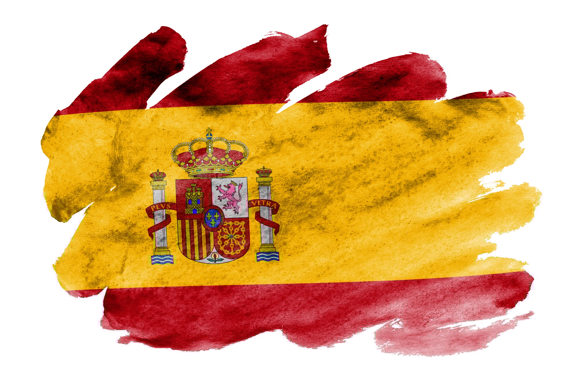 Spain flag is depicted in liquid watercolor style isolated on white background
