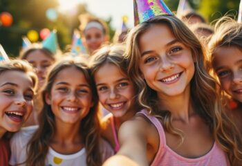 immortalisez des moments de joie avec un selfie en groupe d’enfants pendant les fêtes d’anniversaire : sourires, complicité et souvenirs uniques garantis !