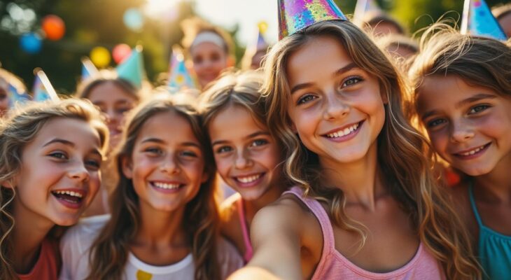 immortalisez des moments de joie avec un selfie en groupe d’enfants pendant les fêtes d’anniversaire : sourires, complicité et souvenirs uniques garantis !