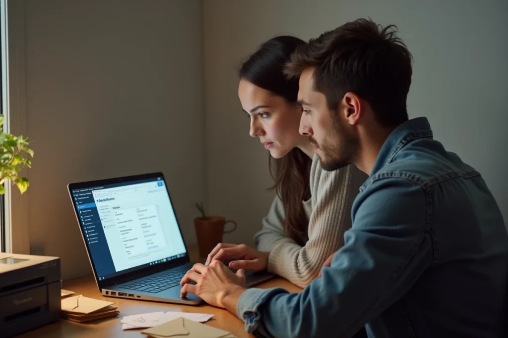 Couple consultant le site de la CAF pour vérifier le statut de leur versement RSA
